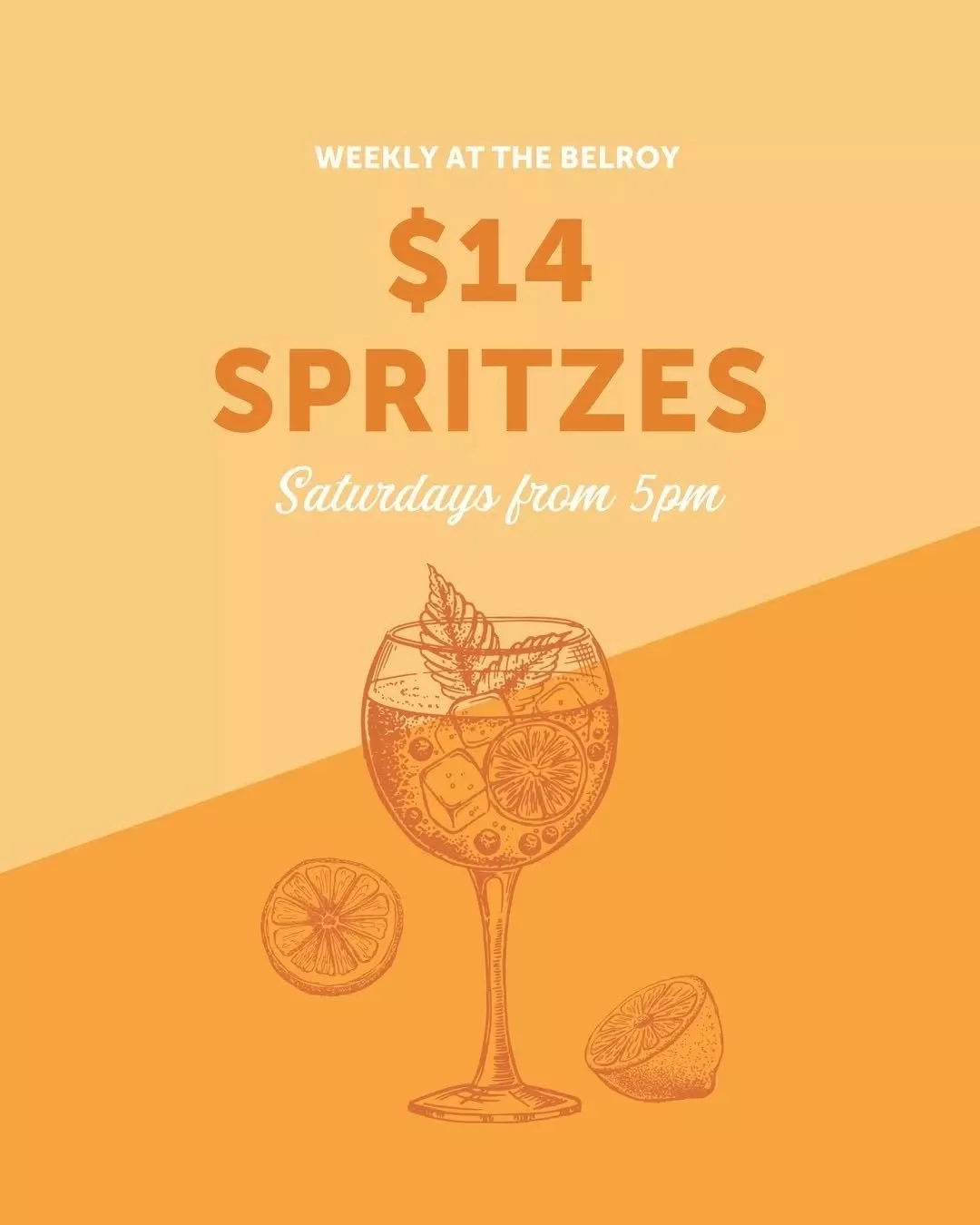 Day for it 🍹 Saturdays are $14 spritzes from 5pm and live acoustic music from 6pm.