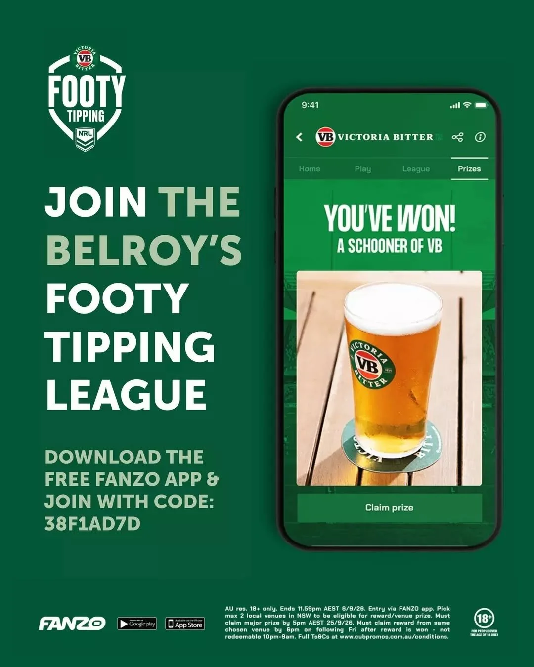 Score a free VB every week this footy season 🍻

🏆 Footy is back, starting this weekend! Bring your best tipping game to The Belroy with our new Footy Tipping League, and you could be tipping back a free schooey every round! 🏈 

Whether you&rsquo;r