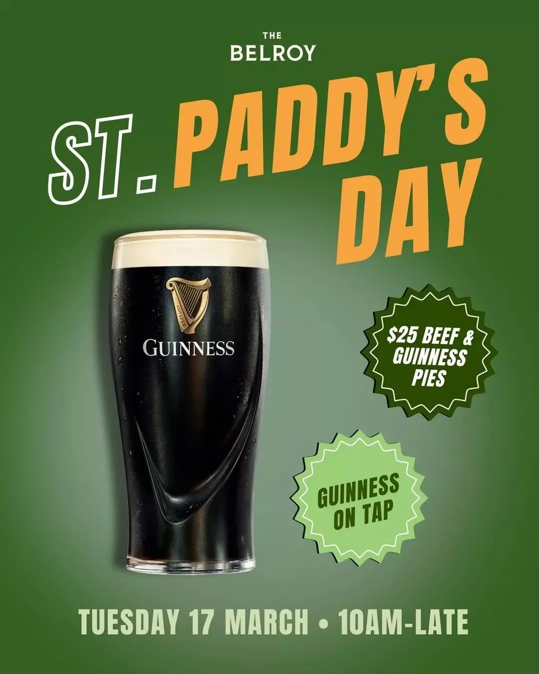 Time to practice splitting the G, ahead of St Patrick's Day next week, when the Guinness will be flowing and the Beef &amp; Guinness pies will be stacked high with mushy peas and gravy. 🍺🥧☘️