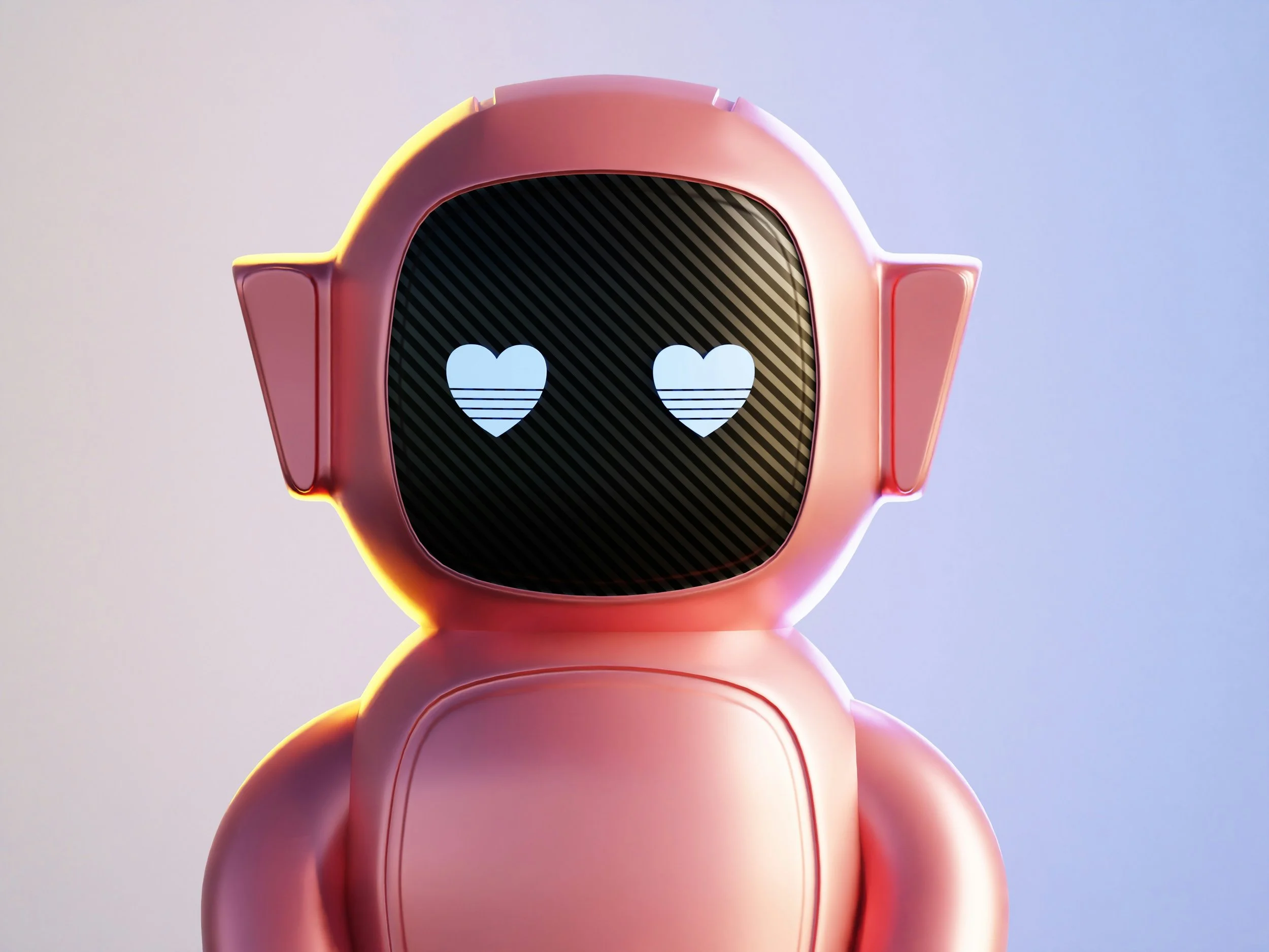 A cyborg robot with hearts for eyes