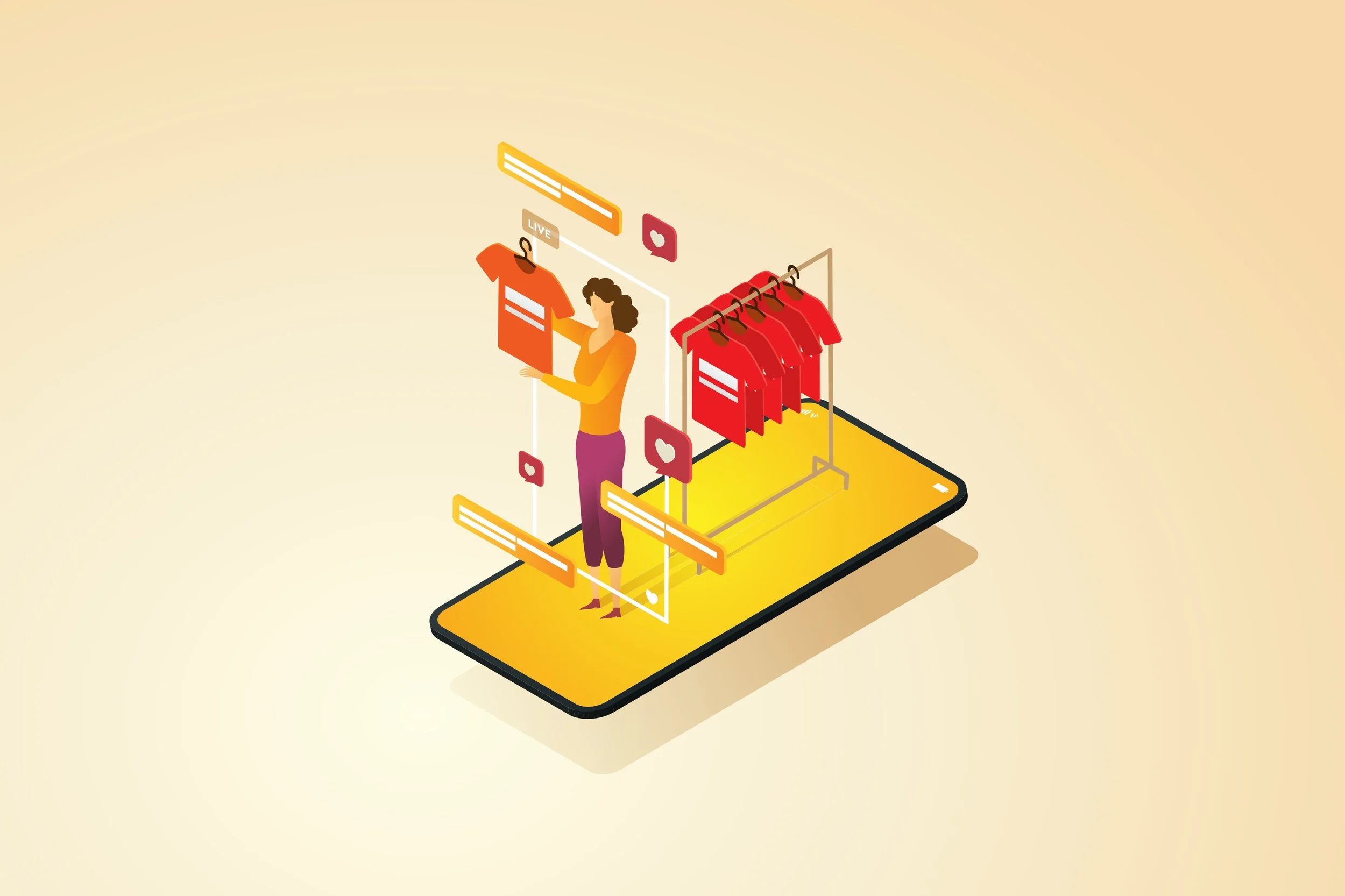 Woman standing on a smartphone shopping