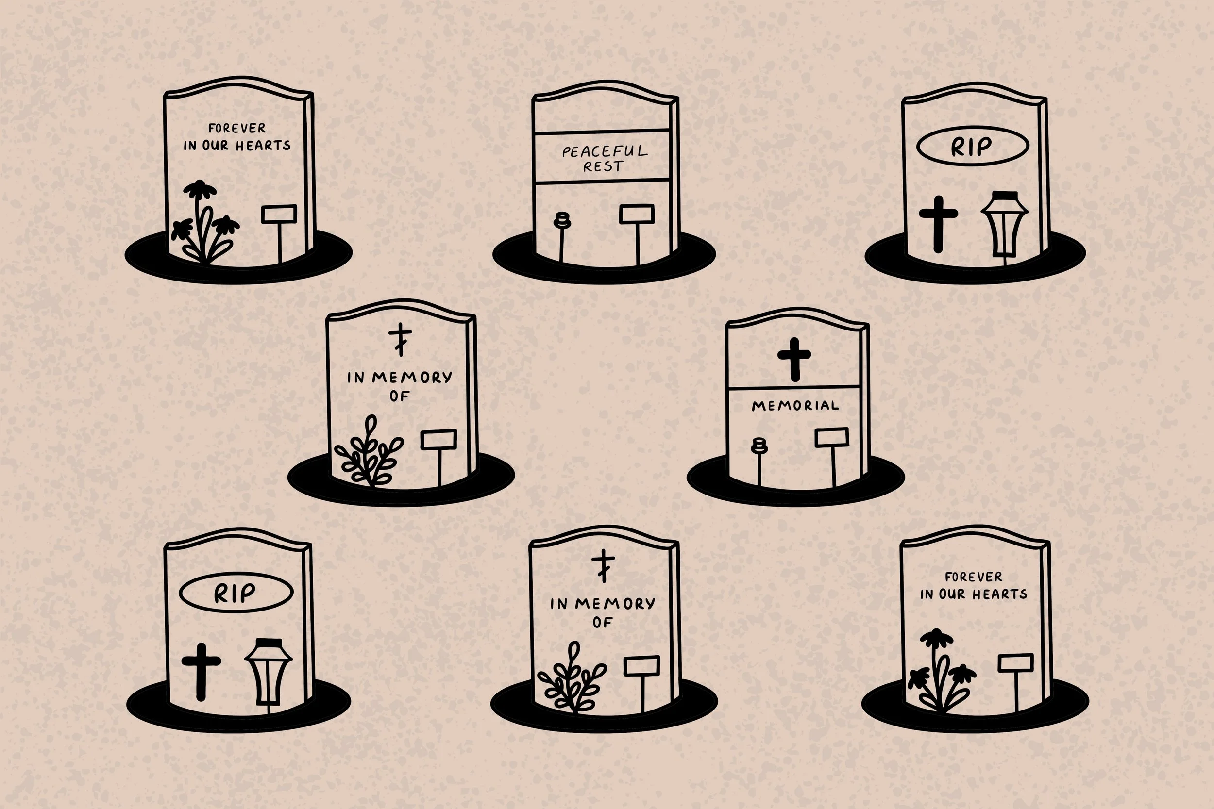 An illustration of headstones in a graveyard
