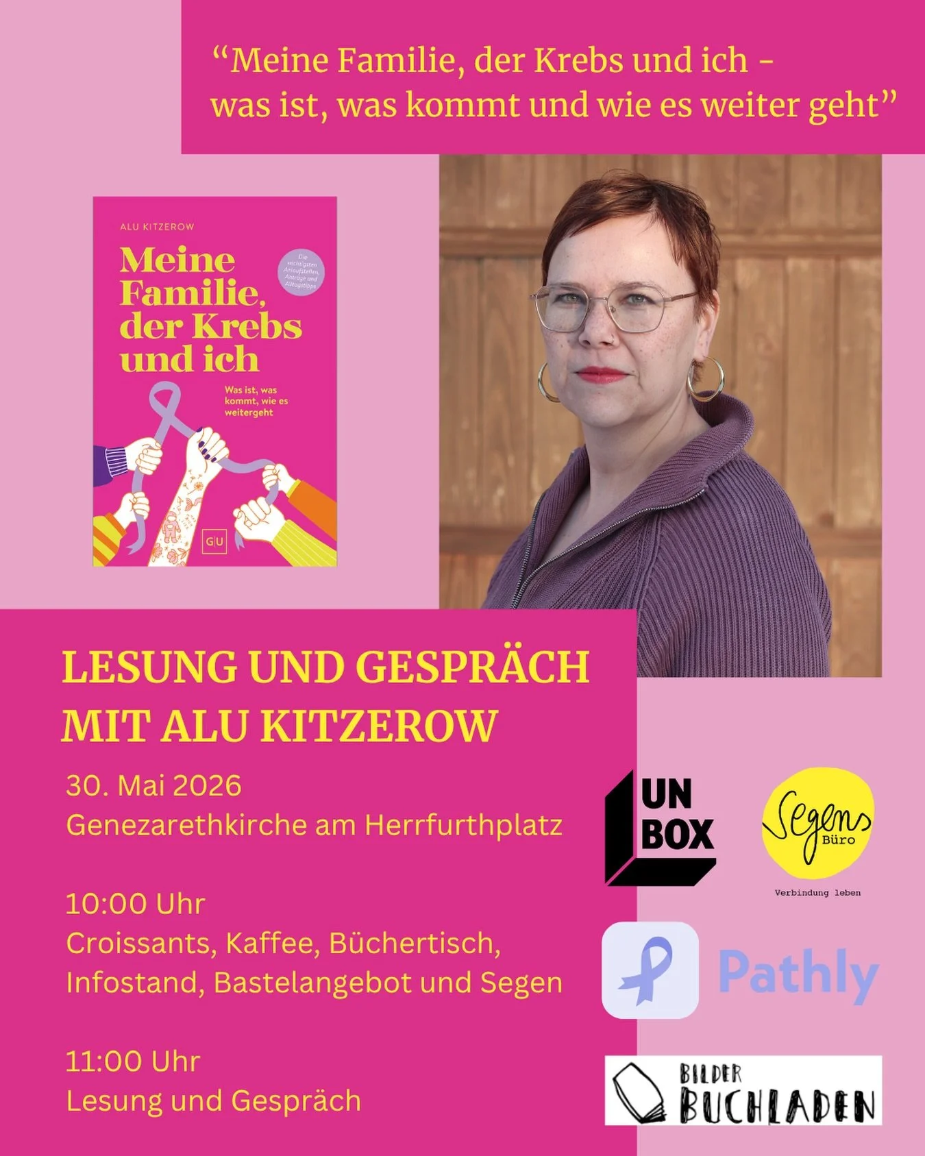 𝑳𝒆𝒔𝒖𝒏𝒈 𝒖𝒏𝒅 𝑮𝒆𝒔𝒑𝒓&auml;𝒄𝒉 𝒎𝒊𝒕 𝑨𝒍𝒖 𝑲𝒊𝒕𝒛𝒆𝒓𝒐𝒘

Sagt es weiter und kommt vorbei - zur Lesung von &bdquo;Meine Familie, der Krebs und ich - was ist, was kommt und wie es weiter geht&ldquo; mit Alu Kitzerow @danachdertag / @gro