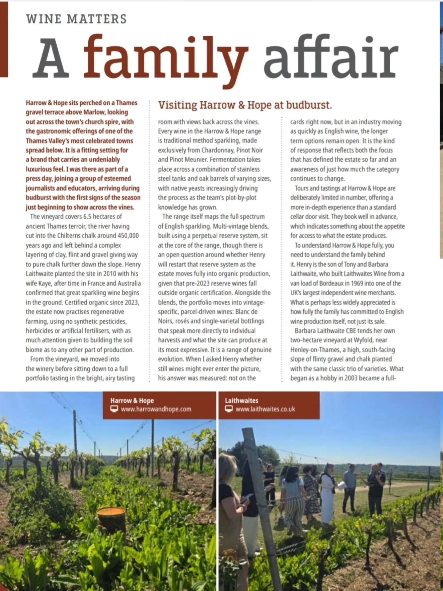 This month's columns in  Vineyard Magazine are close to home in Kent and out in Marlow in Buckinghamshire. 

Firstly @Harrowhope for a catchup with  @laithewaites.wine . Henry Laithwaite has built something super special on those Thames gravel terrac