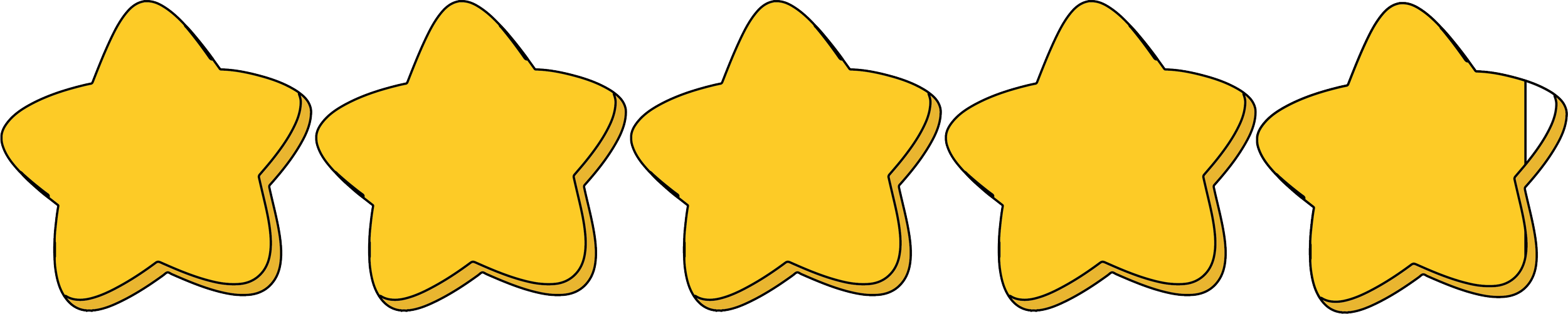 Five yellow stars in a row, outlined in black indicating 4.9 out of 5.