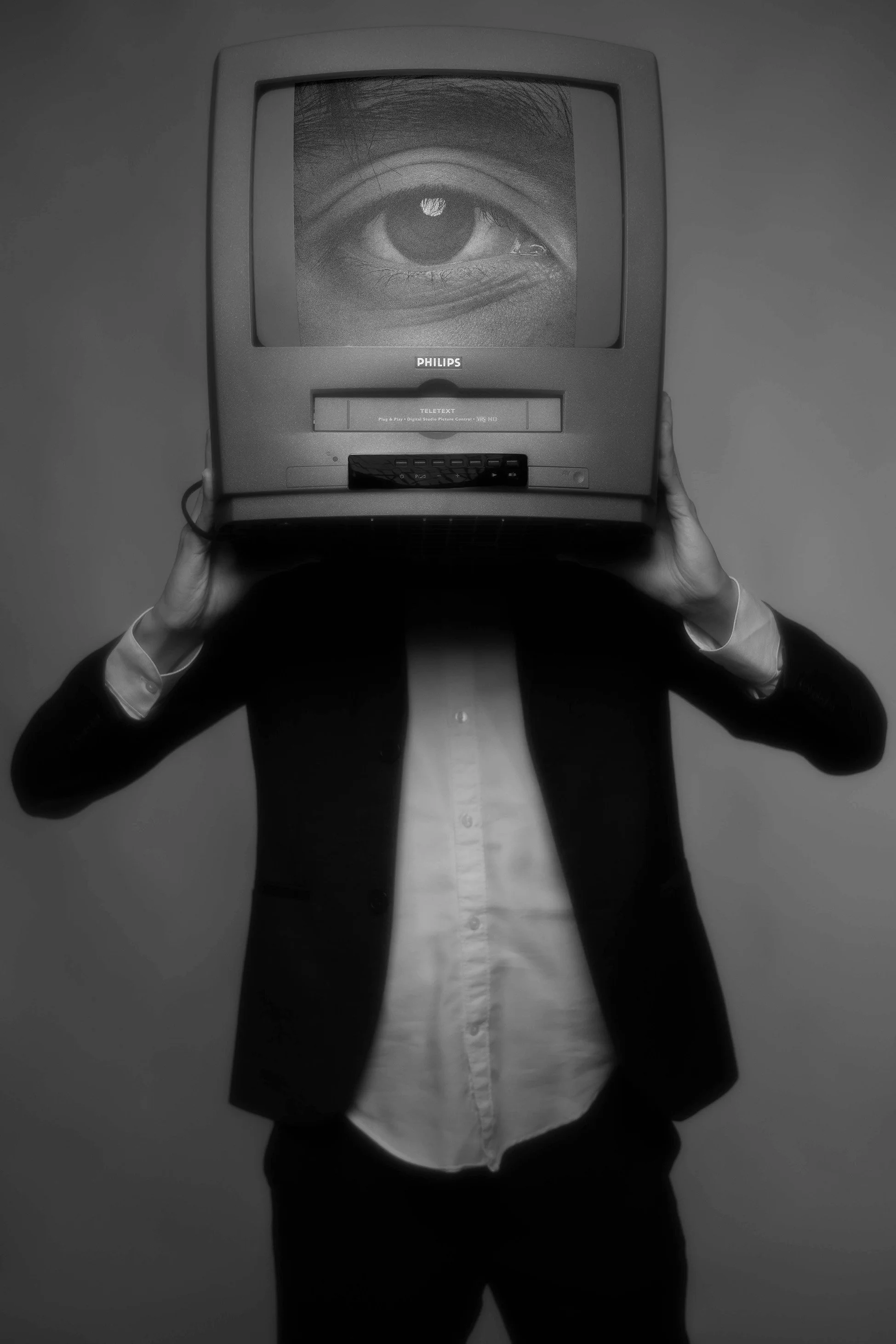 Creatief Studio Portret Zwart Wit TV Met Oog