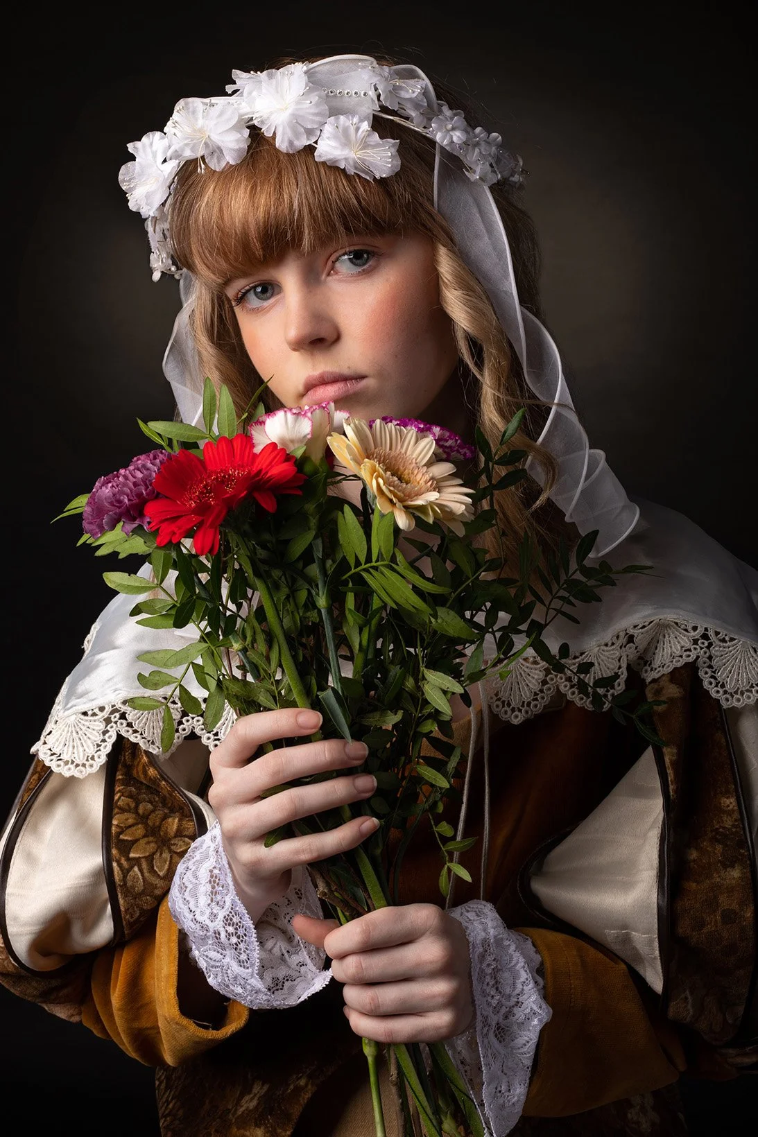 Studio Portret Oude Meesters Met Bloemen