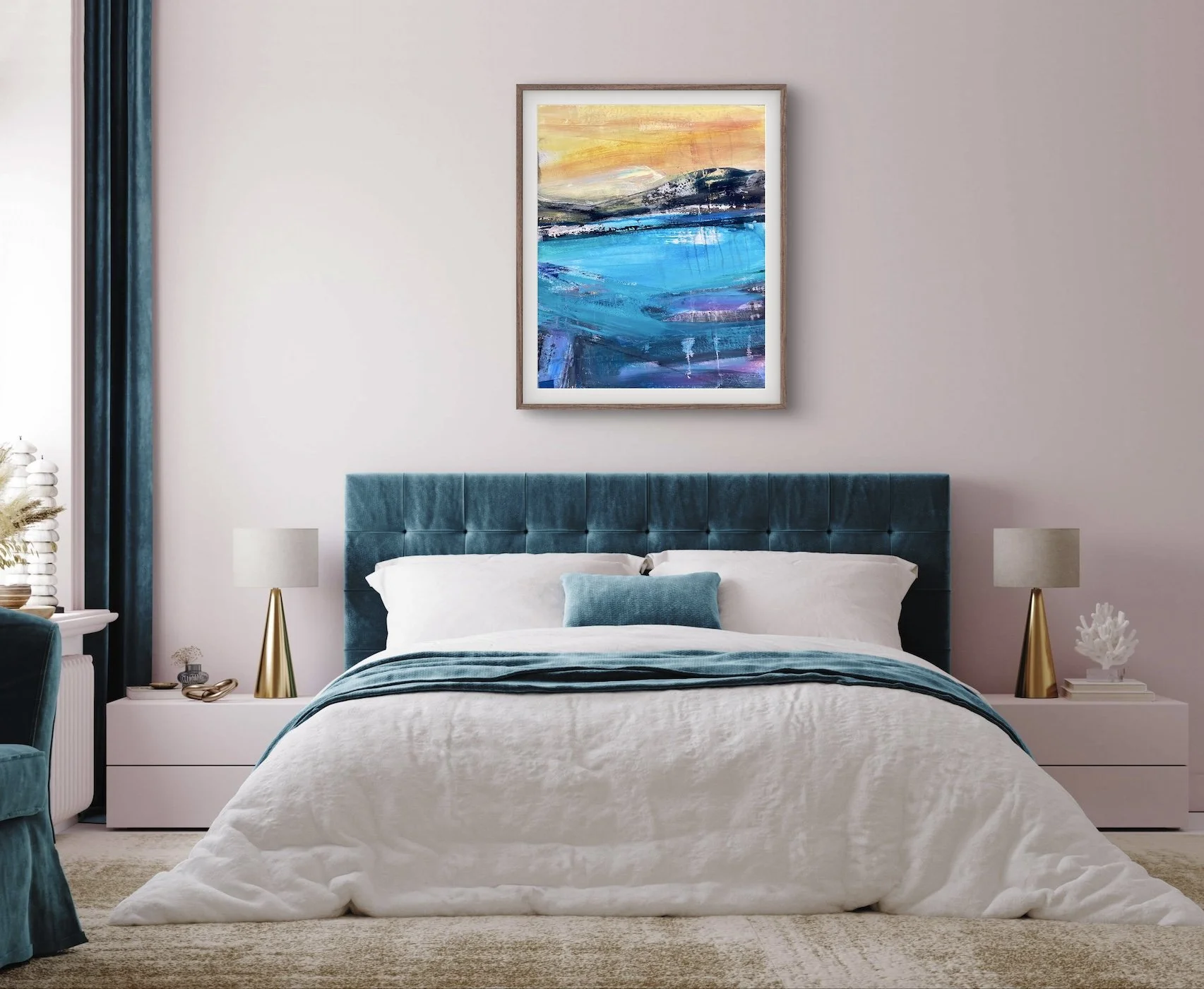 Alpine+Waters+blue+turquoise+yellow+landscape+painting+by+Trudie+Tara+Moulton+bed.web.jpg