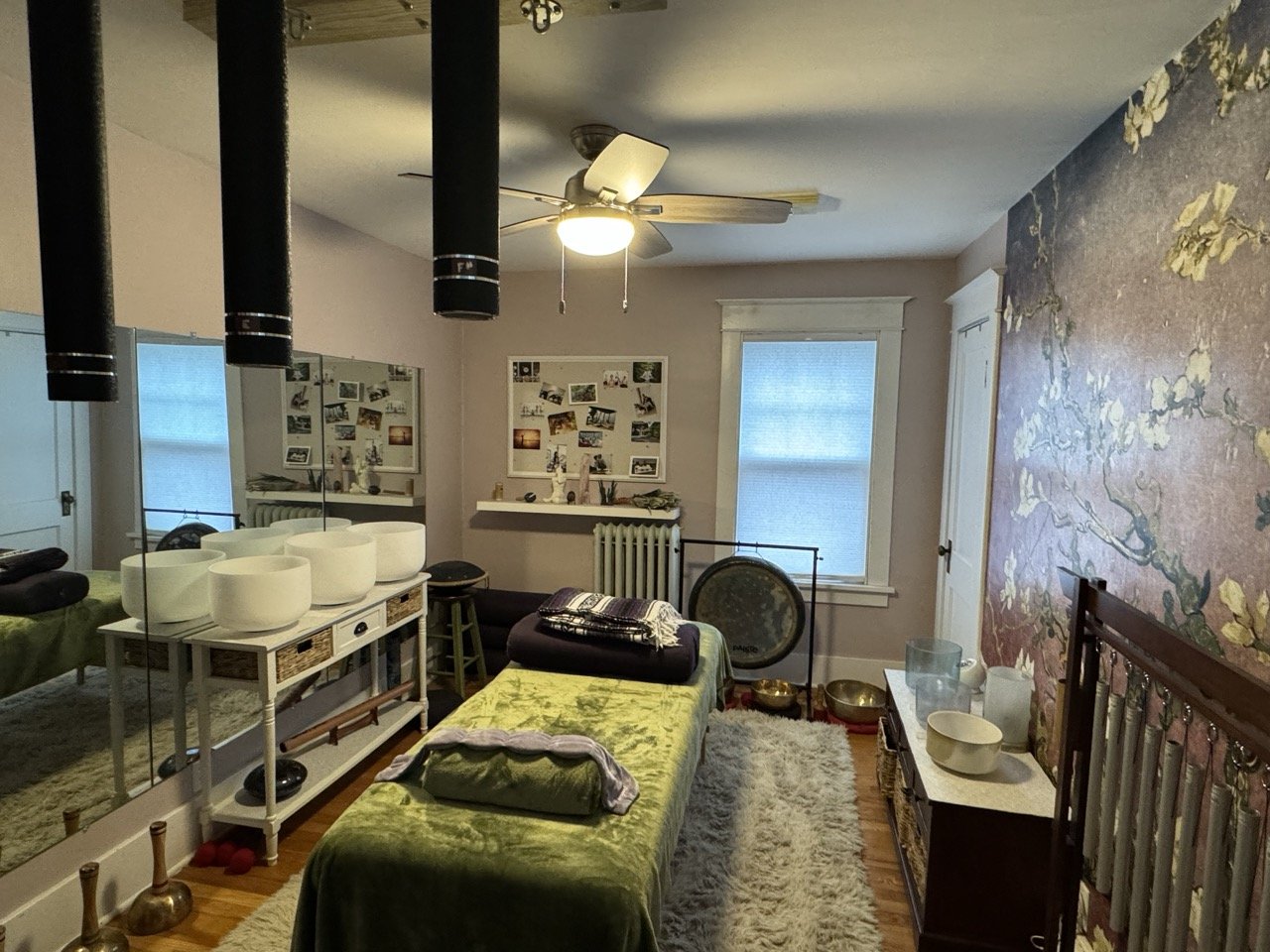 Photo of setup for a 1:1 massage & sound session