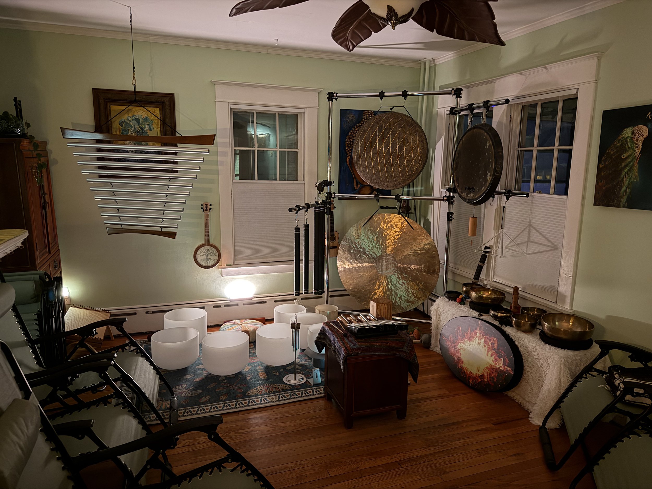 Photo of a private group sound bath setup