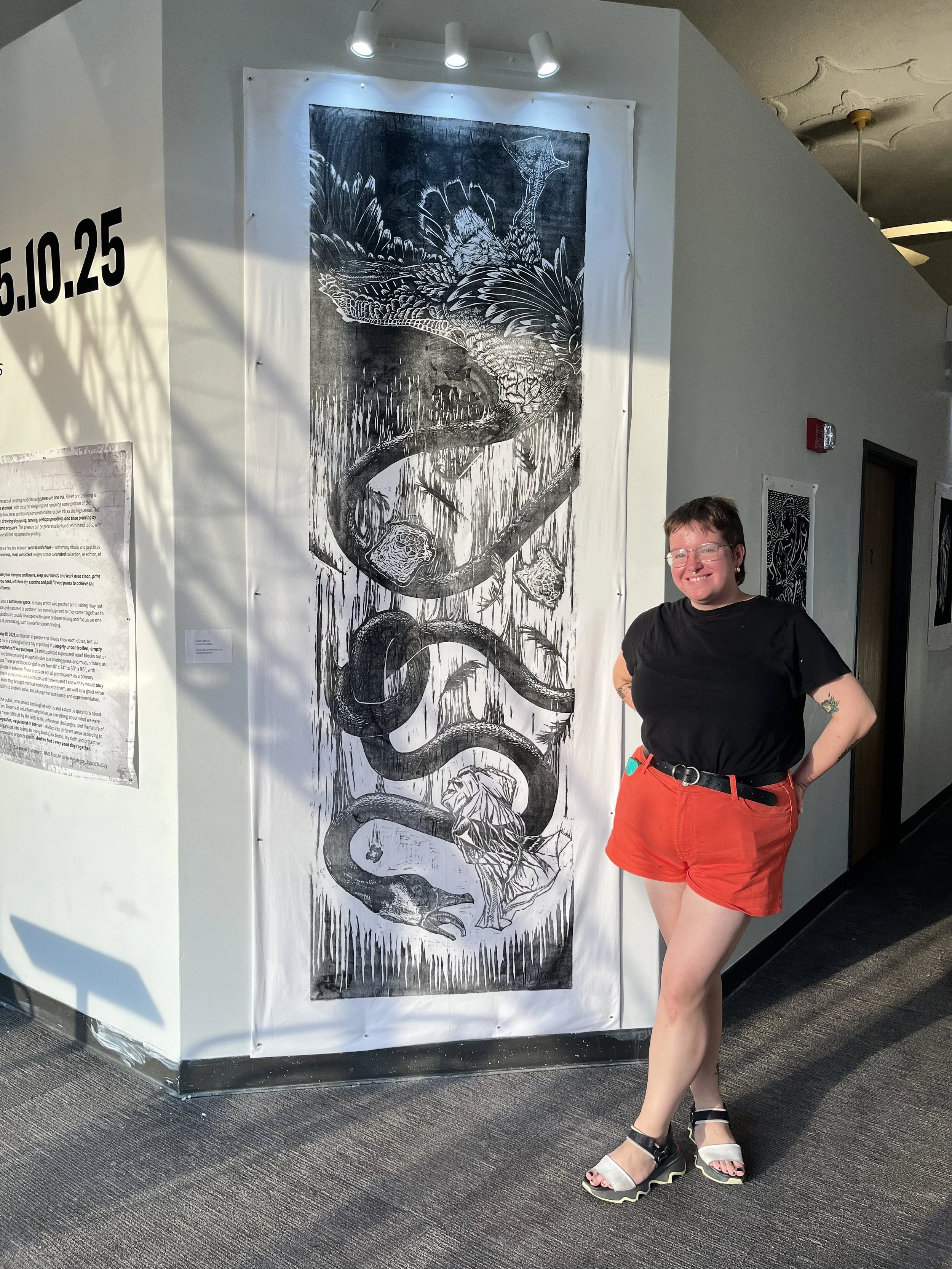 "Screaming Birds," 2025. Exhibited at Riverbank Arts, University of Michigan-Flint, for "Off the Block: 5.10.2025"