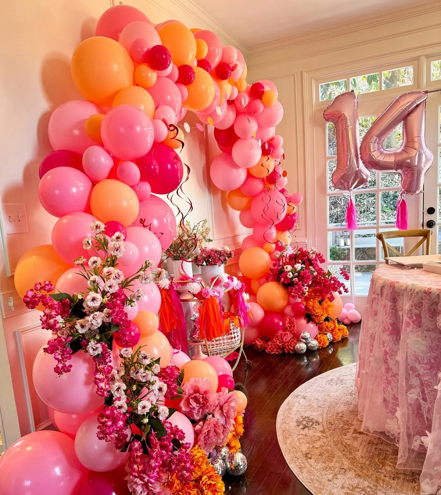 pink orange organic balloon garland | Proudly serving Cumming, the greater Atlanta area, and communities across North Georgia.