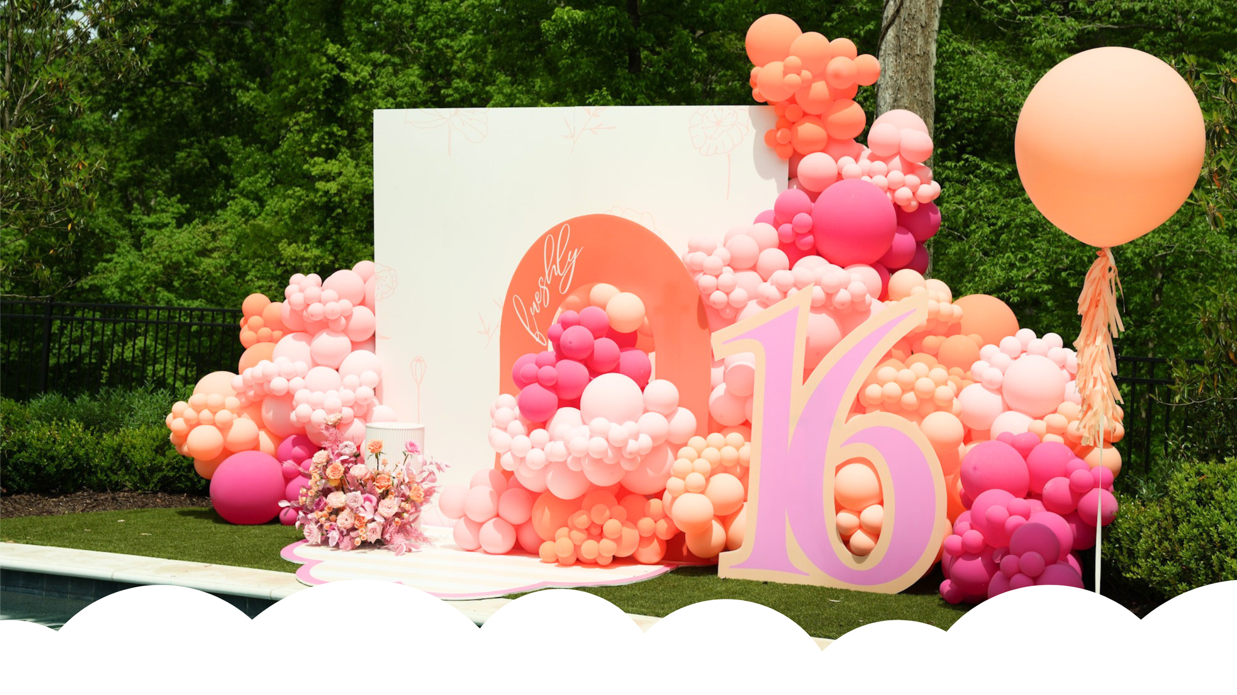 pink and orange luxury balloon garland setup in Atlanta georgia