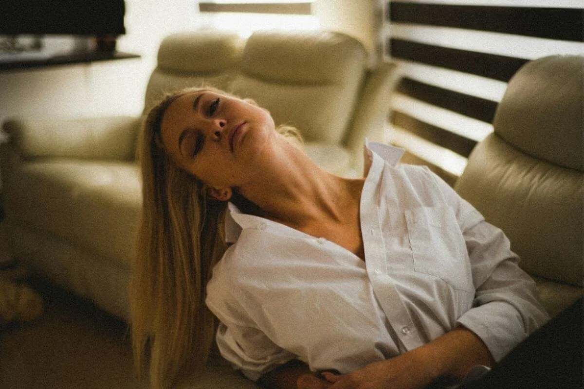 Woman leaning on her chair