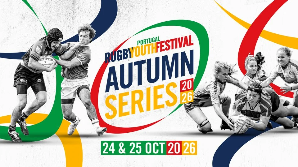Official banner of the Portugal Rugby Youth Festival Autumn Series 2026, featuring youth rugby action and event dates scheduled for 24 and 25 October