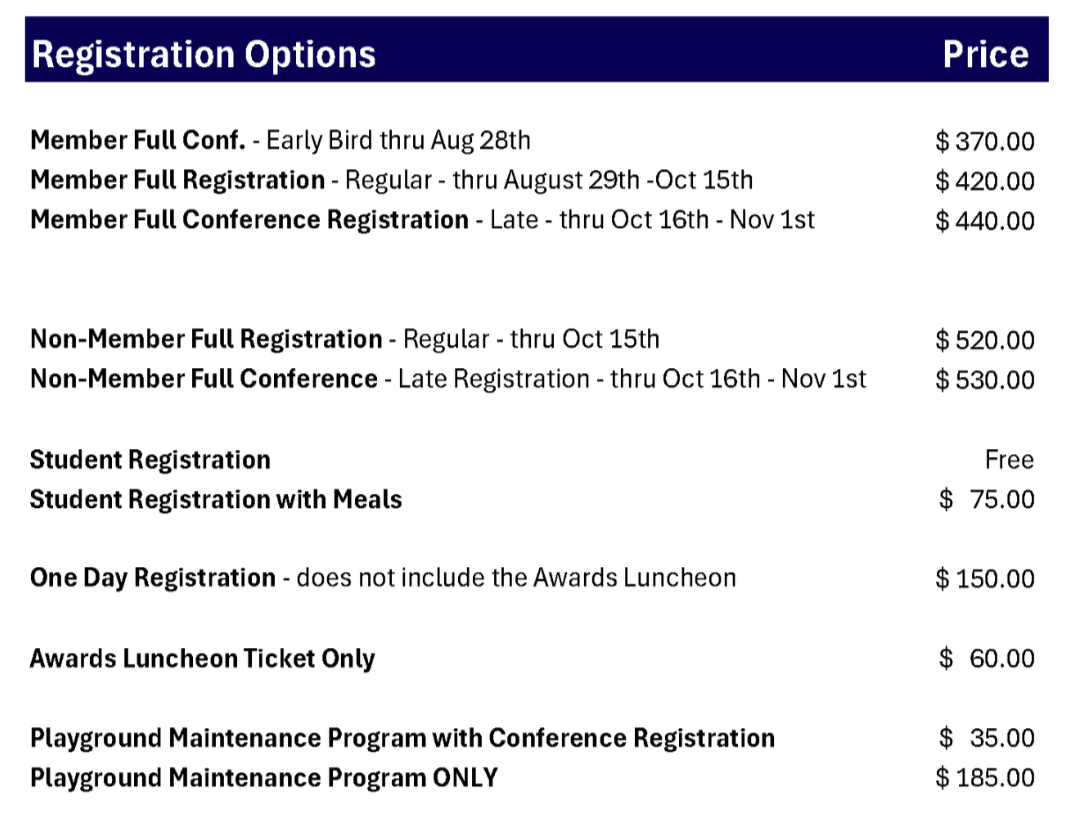 Registration — Indiana Parks & Recreation Association