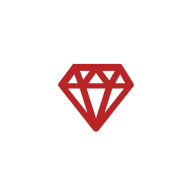 A red diamond icon with a black background.