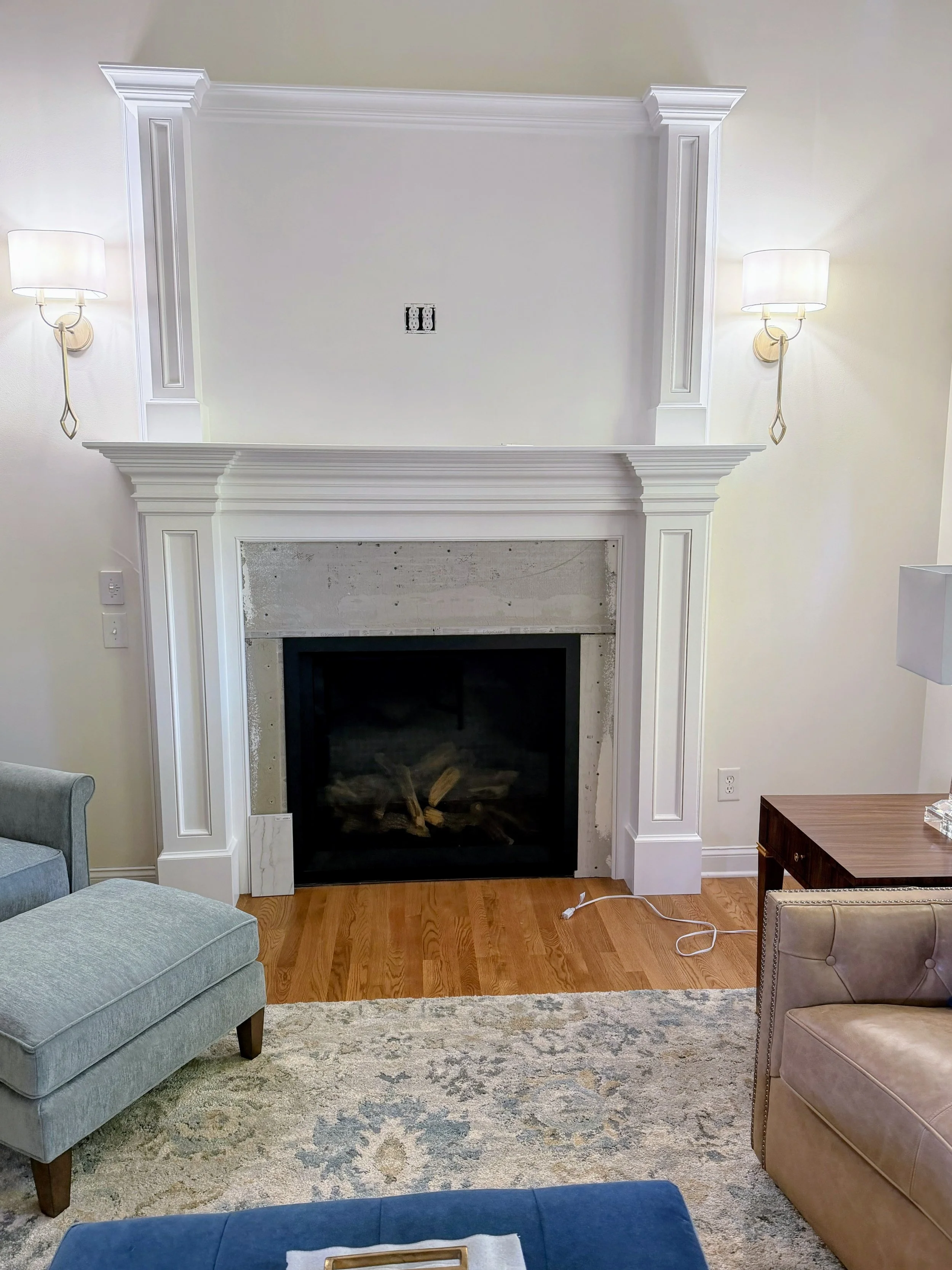 Custom fireplace surround after paint - Greensboro NC