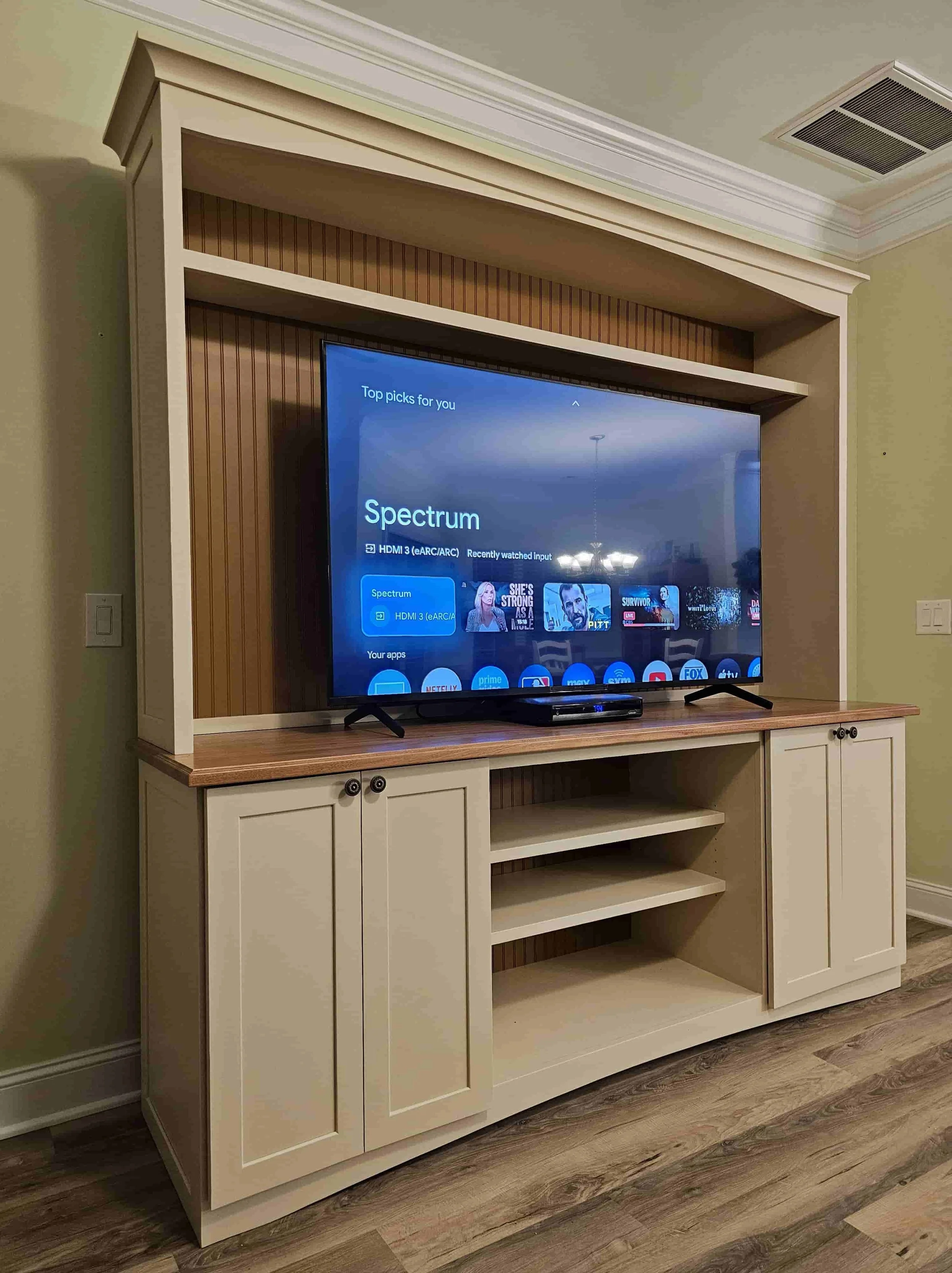 Custom entertainment center w Mahogany Top & custom paint