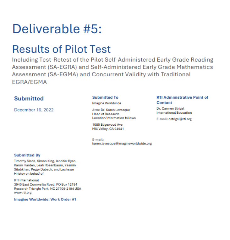 Results of Pilot SA EGRA and EGMA