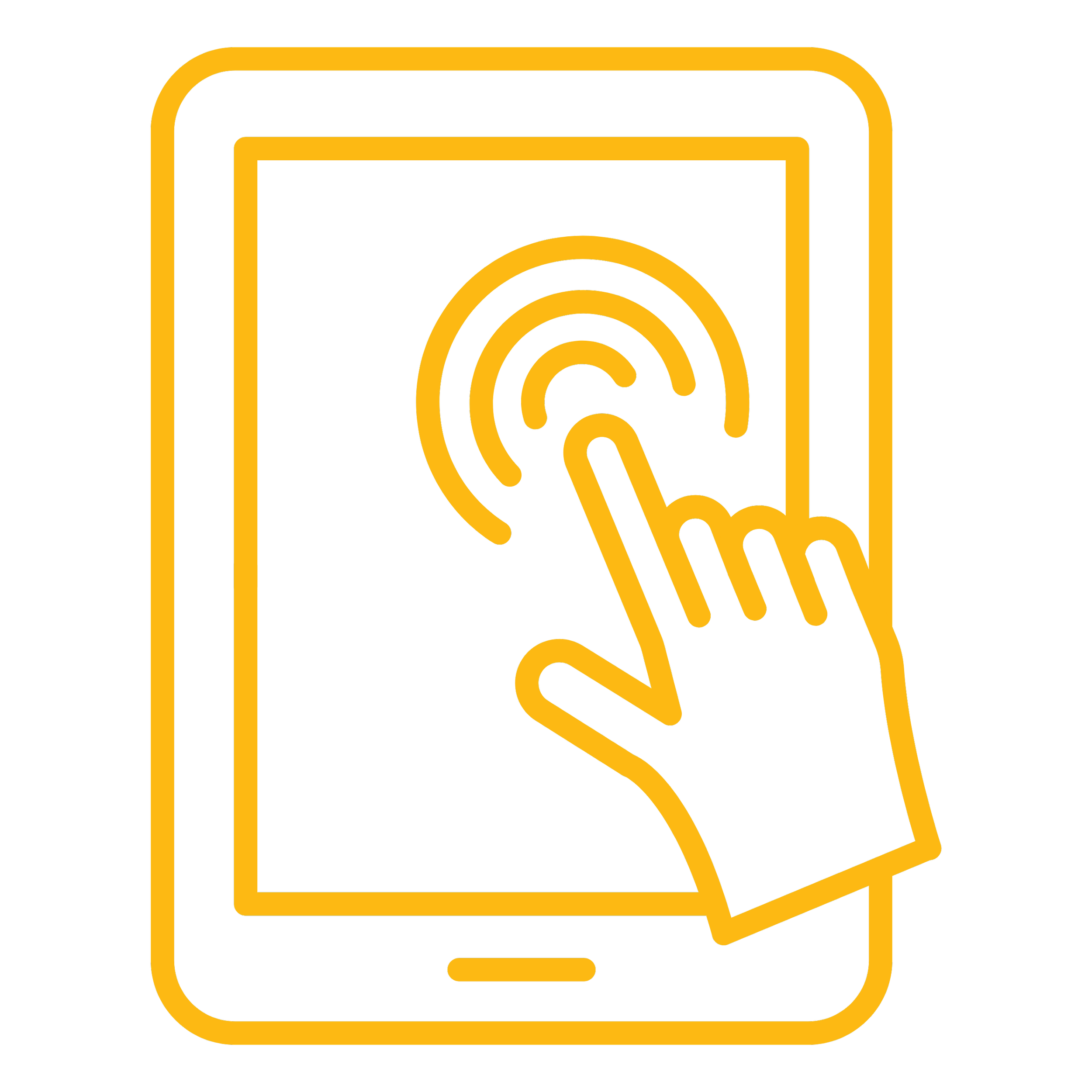 Yellow outline of a social media icon with a fingerprint inside, on a black background.