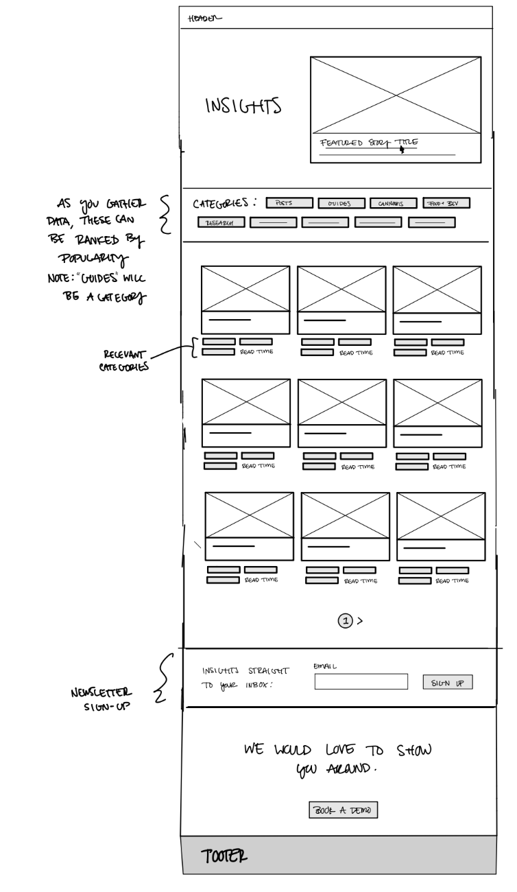 Image of Insights wireframe for the B2B website redesign.