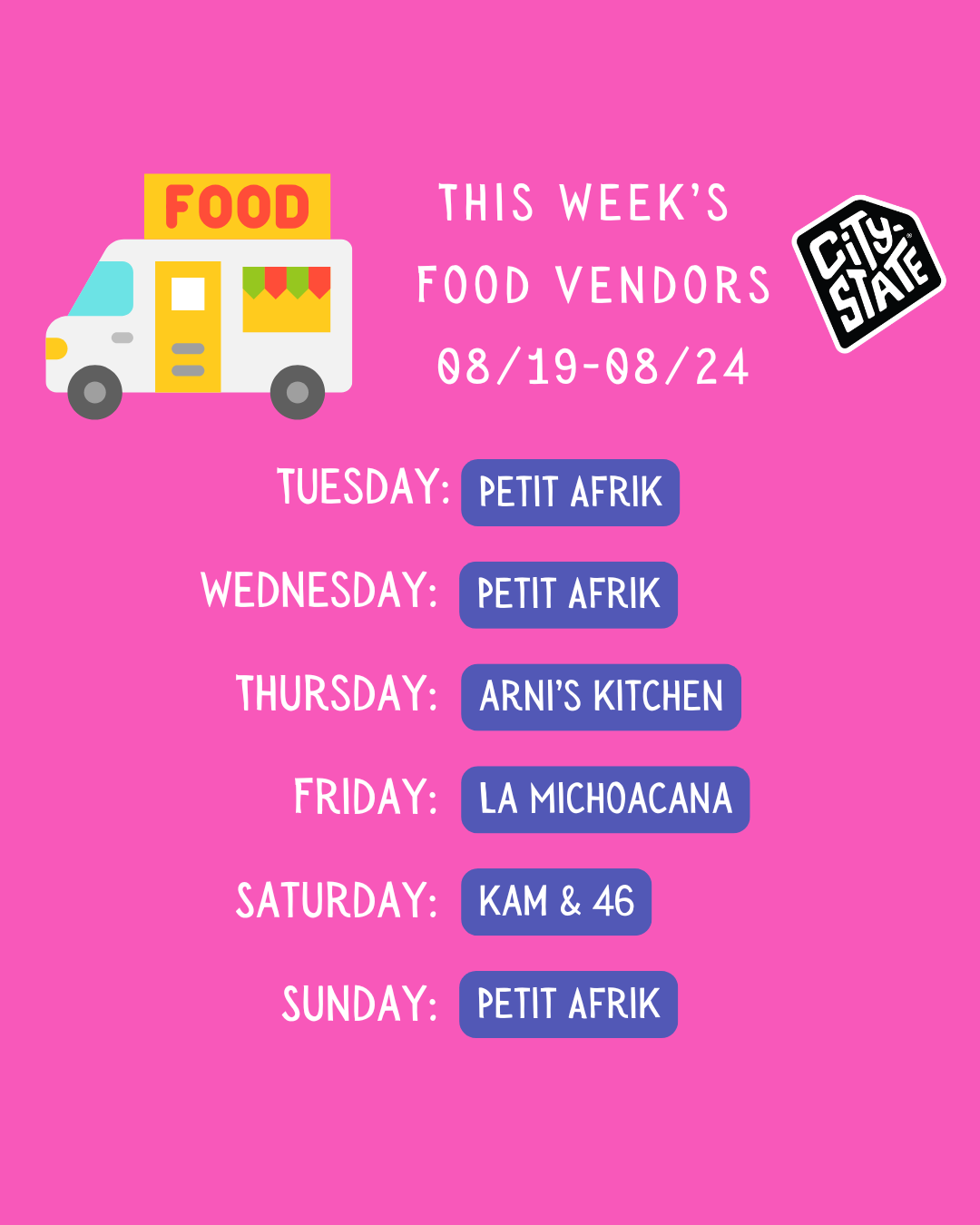 Food Vendors 8/19-8/24
