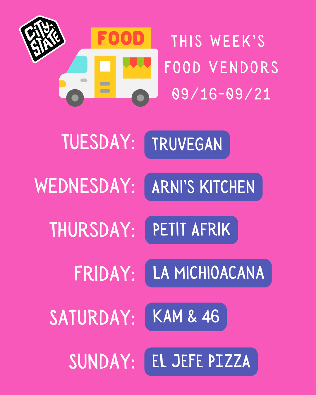 Food Vendors 9/16-9/21