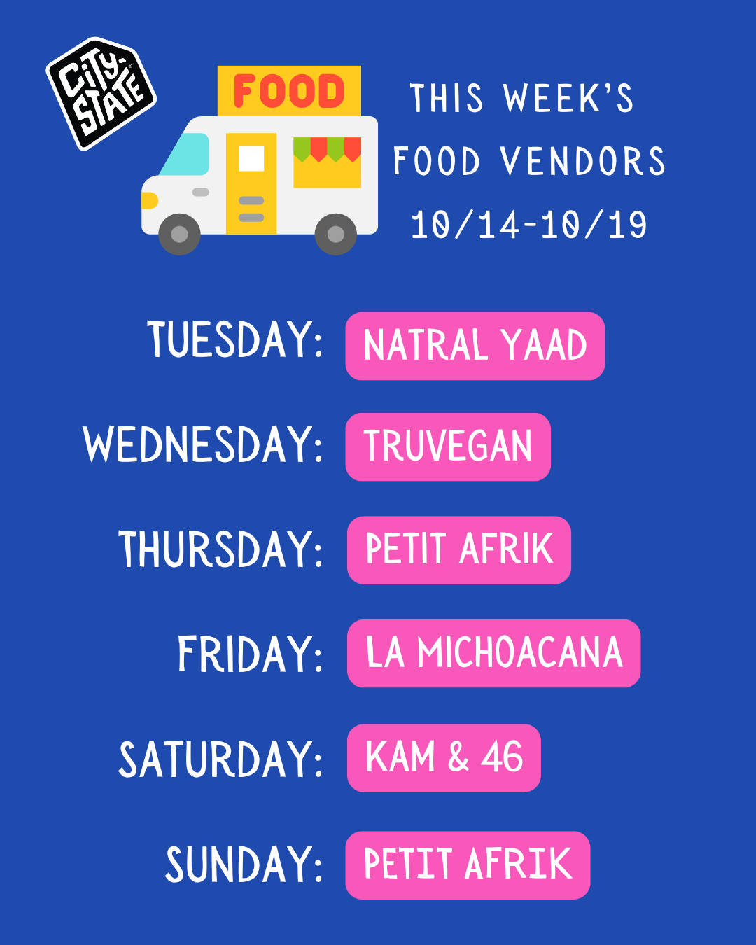 Food Vendors Oct 14-19