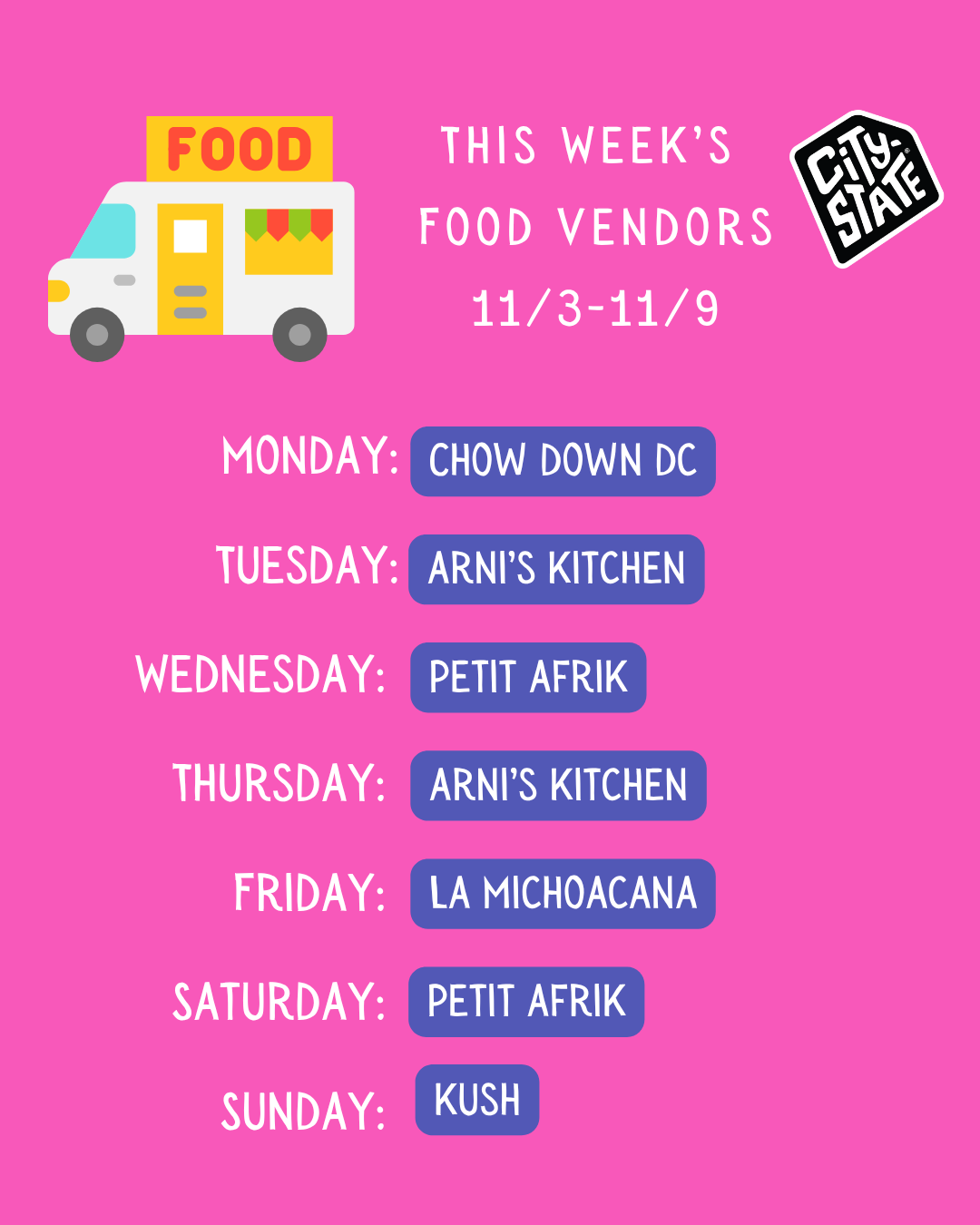 Food Vendors 11/3-11/9