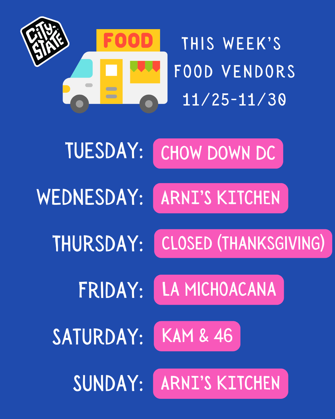 Food Vendors - Nov 25th to Nov 30th 