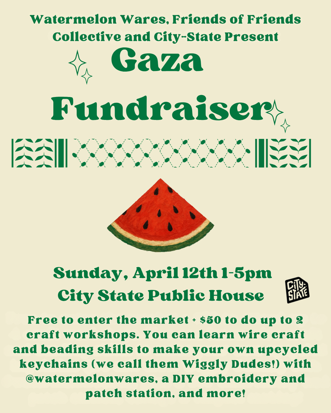 Watermelon Wares and Friends of Friends Collective Present GAZA Fundraiser Crafts and Market Fair