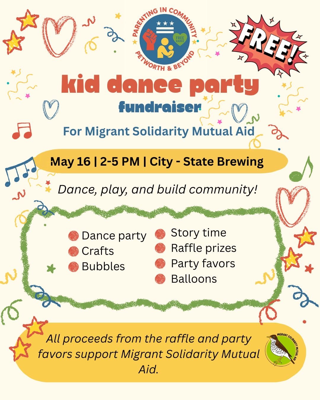 FREE: Kid Dance Party fundraiser for Migrant Solidarity Mutual Aid