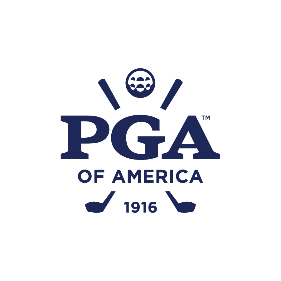 The PGA of America logo featuring a golf ball, golf clubs, and text indicating 'PGA of America' established in 1916