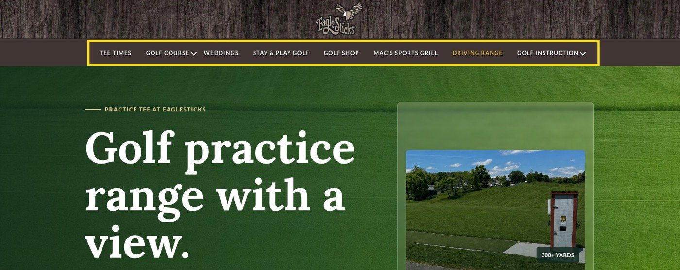 smbGOLF best practice top level website menu organization