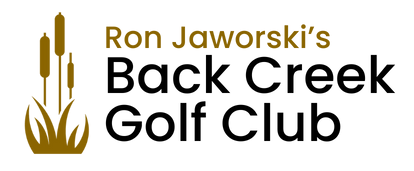 Ron Jaworski's Back Creek Golf Club logo with grassy reeds.