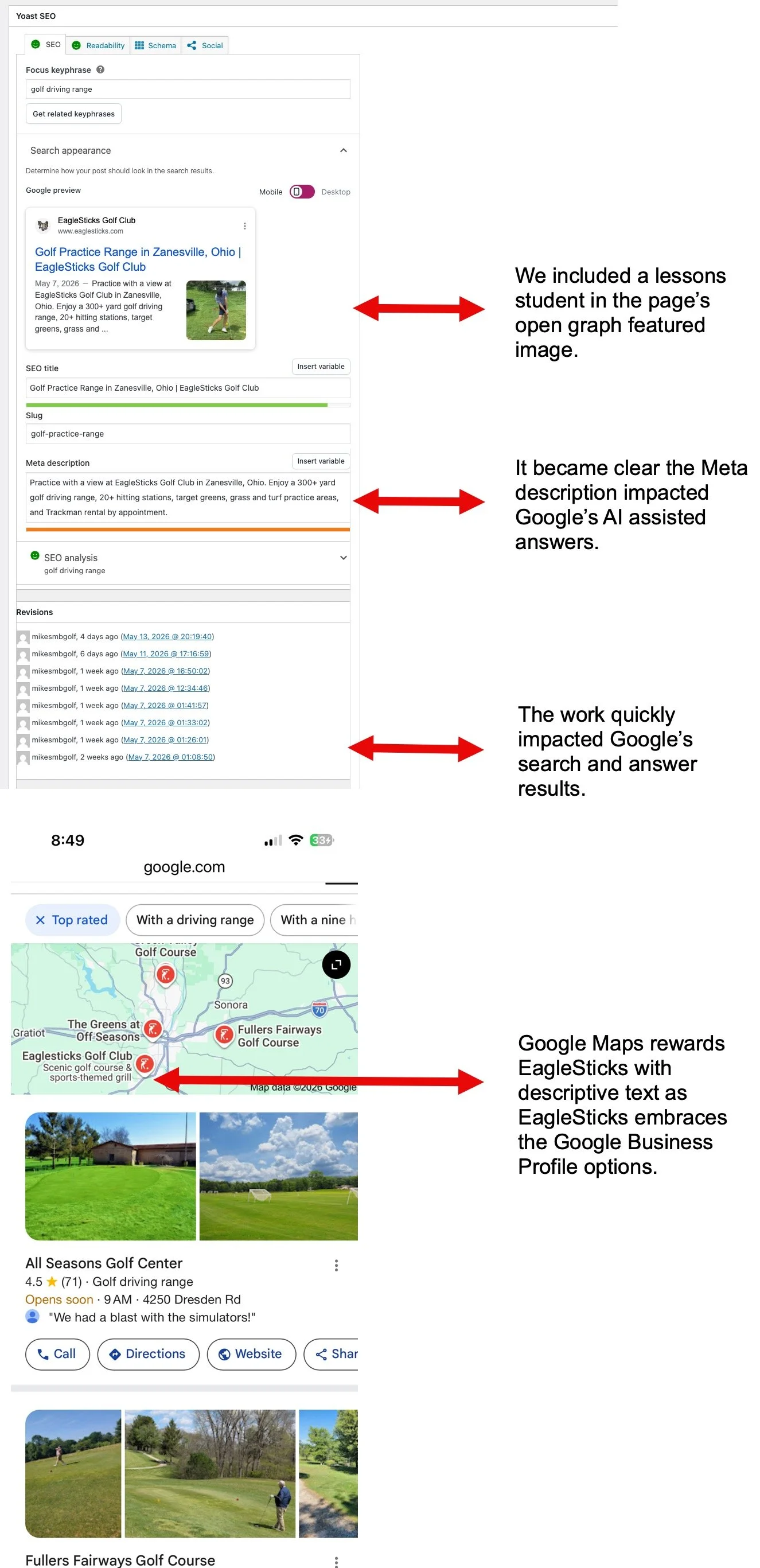 smbGOLF screenshot showing proof of edits timeline