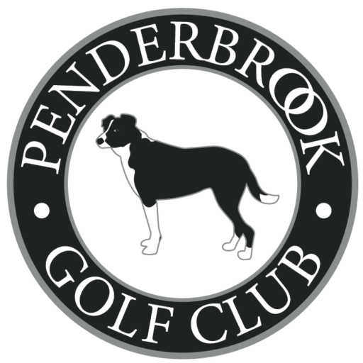Logo of Penderbrook Golf Club featuring a silhouette of a greyhound dog in the center, surrounded by the club's name.