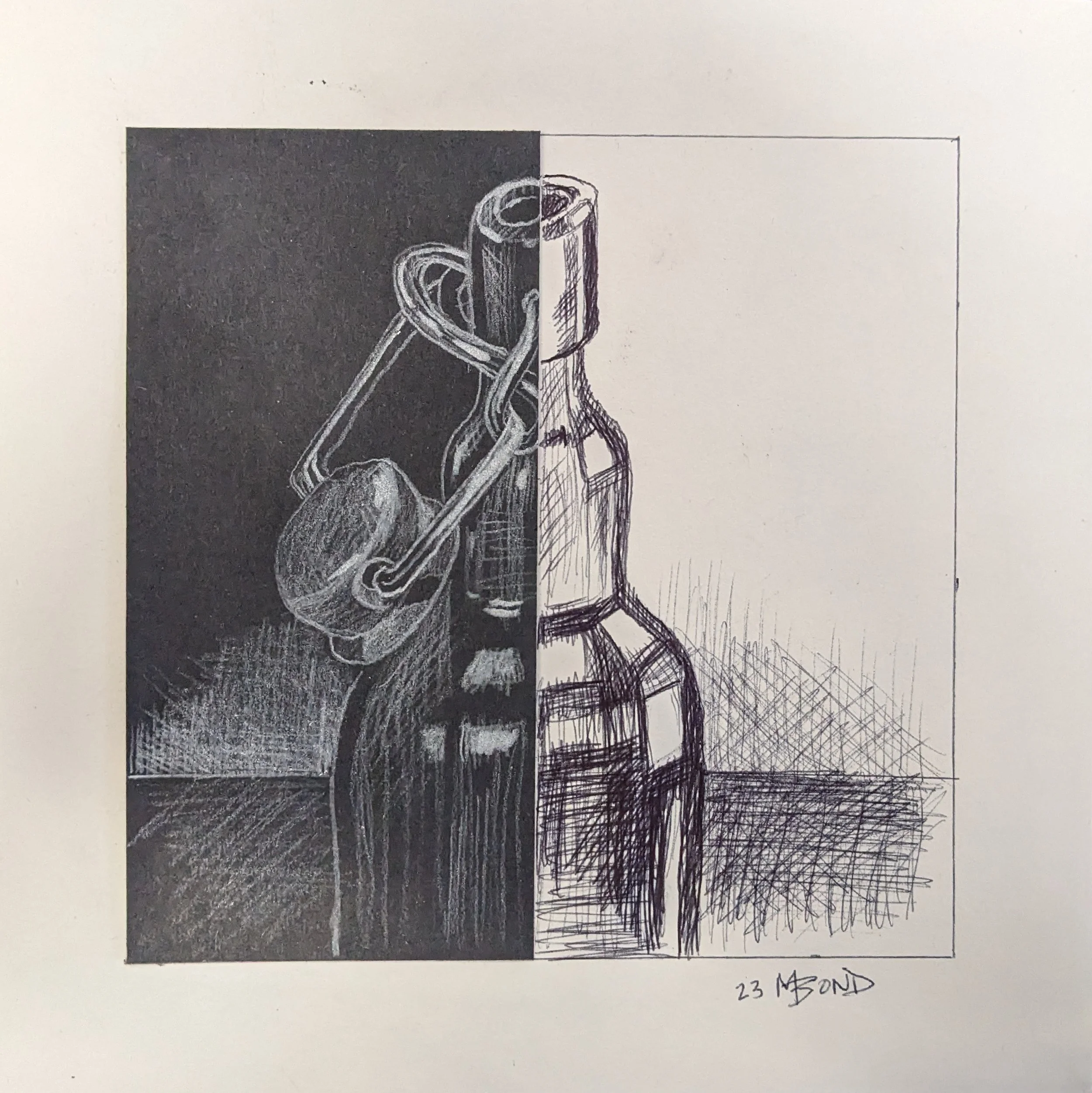 White Pencil on Black Bristol/ Pen on Paper, 2023