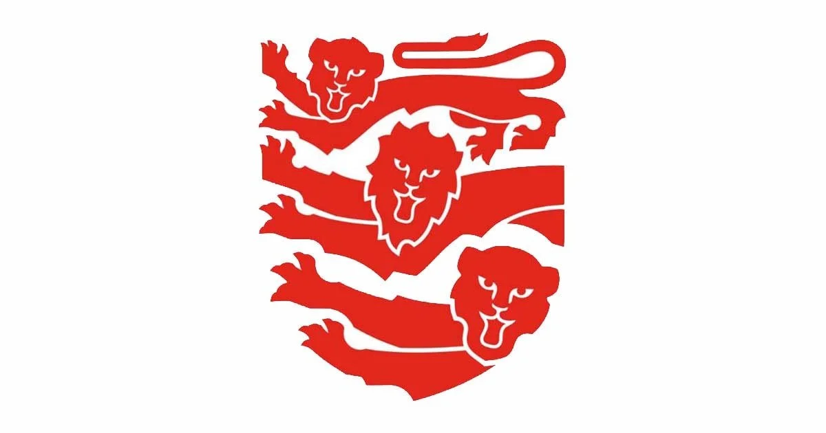 The England Football logo of three red lions in a crest.  
