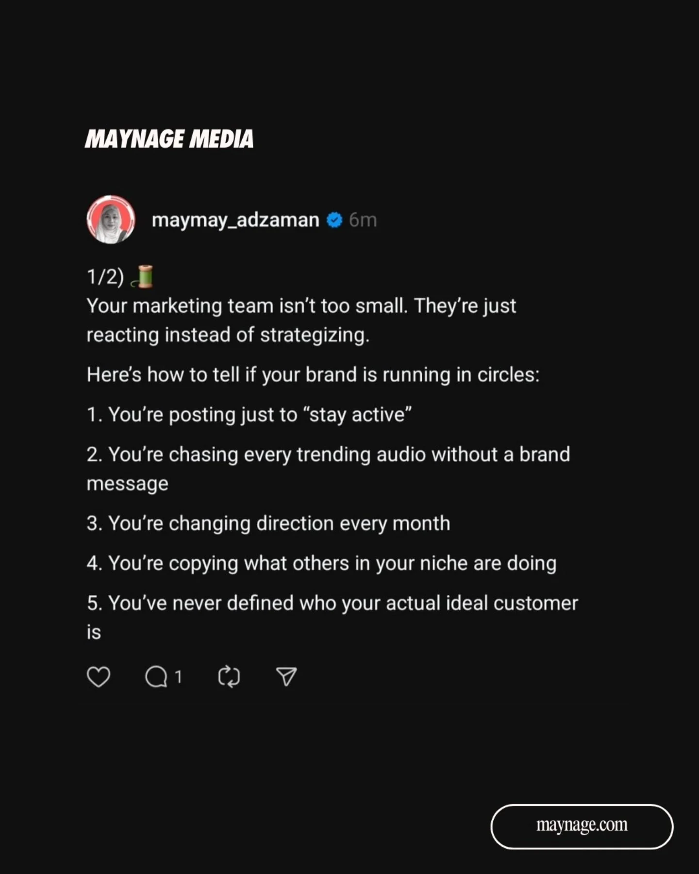 &ldquo;Your marketing team isn&rsquo;t too small&hellip;&rdquo;

They&rsquo;re just stuck in reaction mode.

Does this sound familiar?
❎ Posting just to stay active
❎ Using trending audio with no direction
❎ Switching strategies every month
❎ Copying