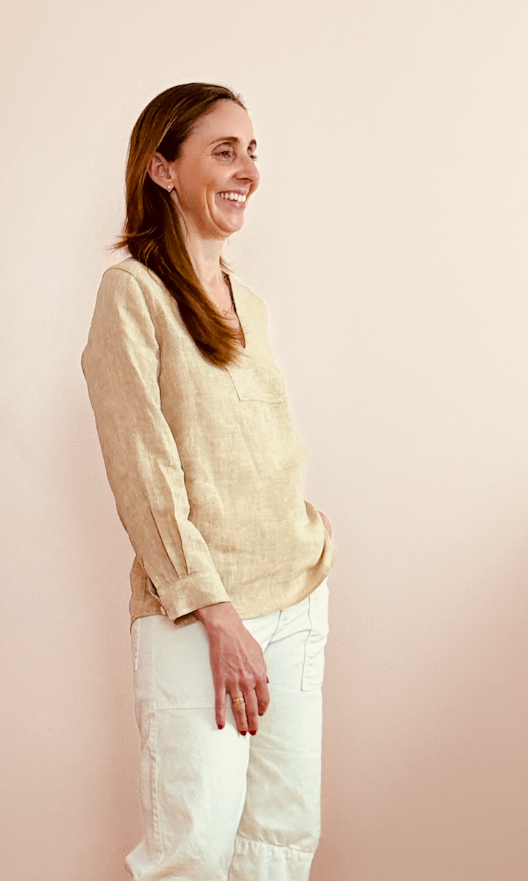 V-Neck Cuff Sleeve Shirt - wheat linen