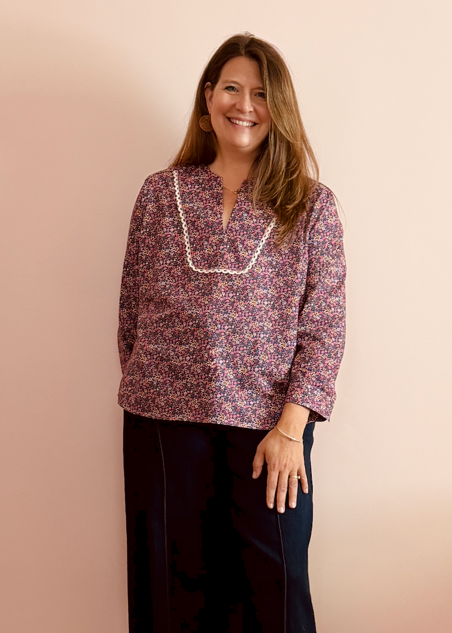 NEW FOR FALL - V-Neck Long Sleeve Shirt - pink floral