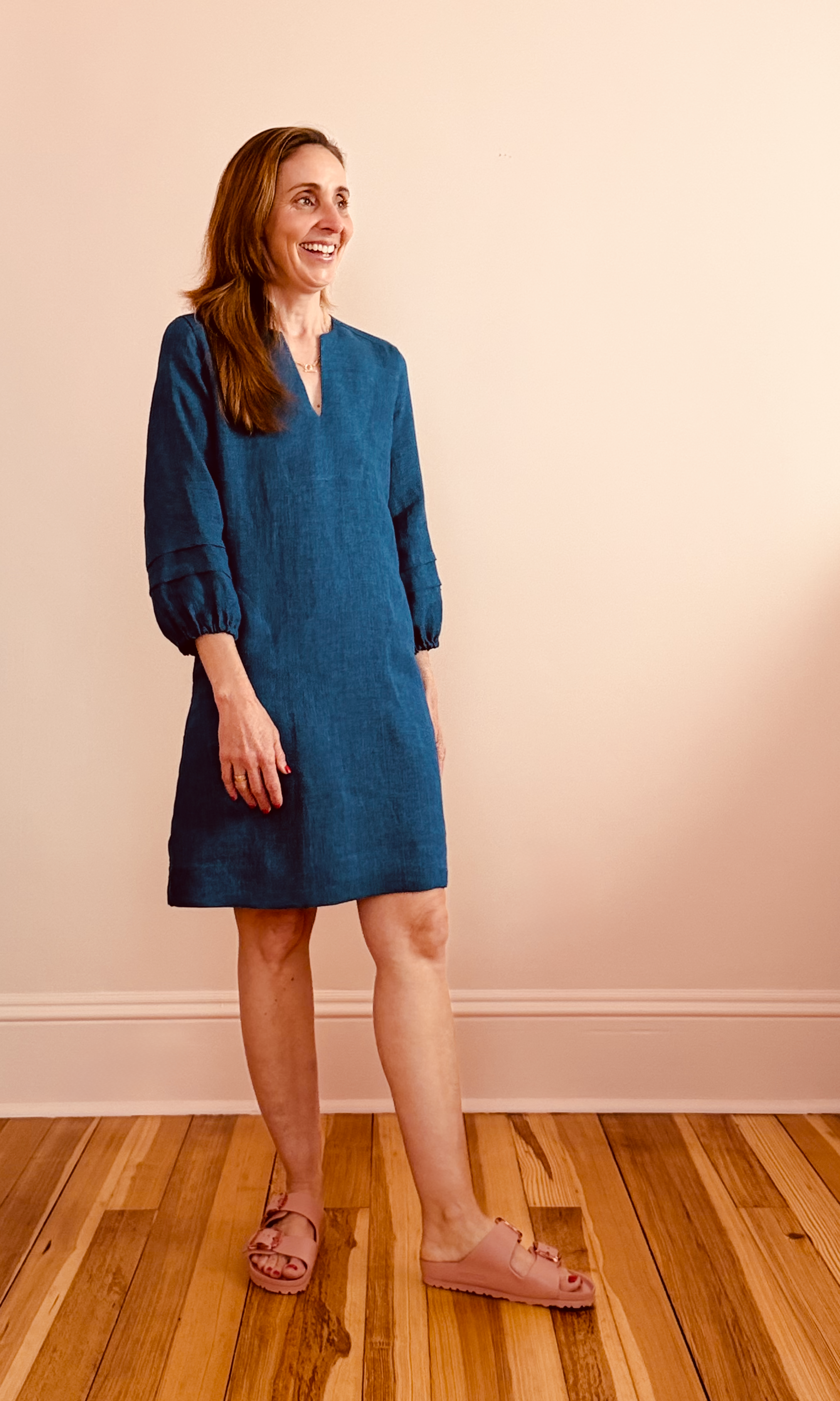 V-Neck Dress - ocean blue linen