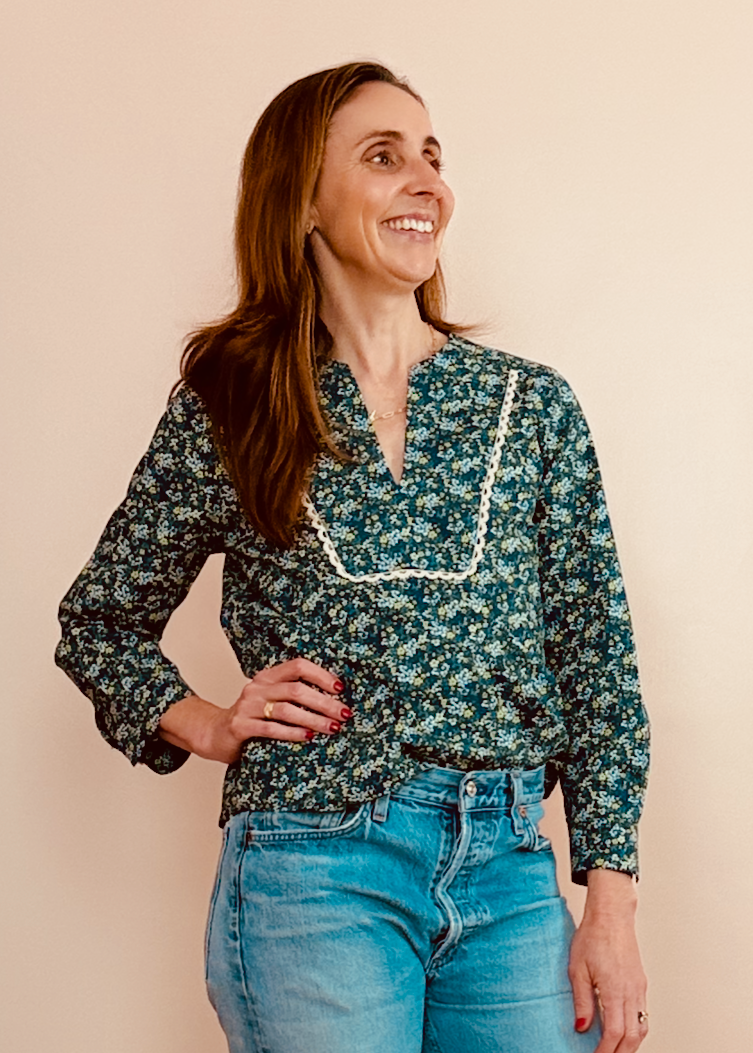 NEW FOR FALL - V-Neck Long Sleeve Shirt - blue floral