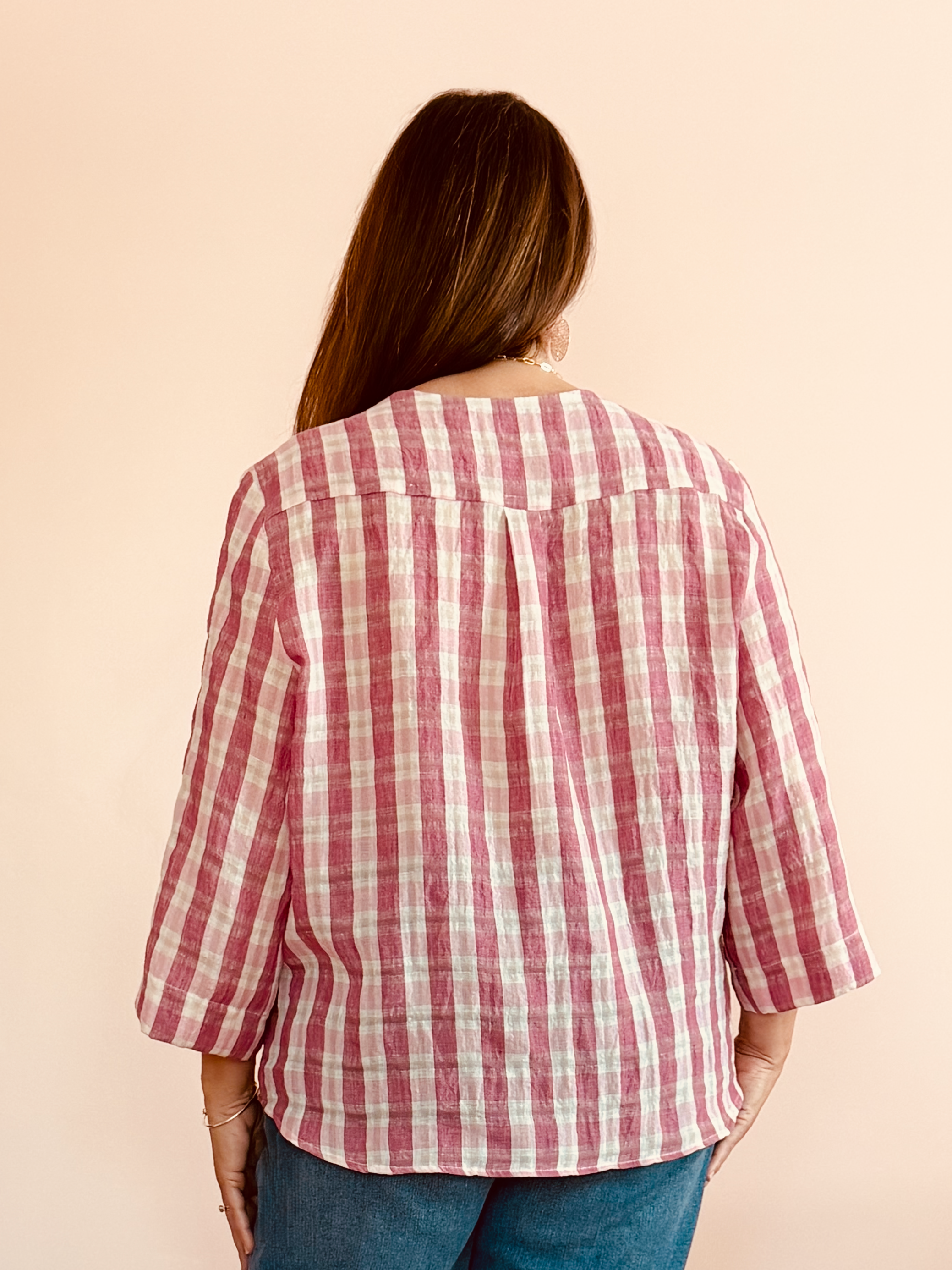 V Neck top pink check Joanne back.png