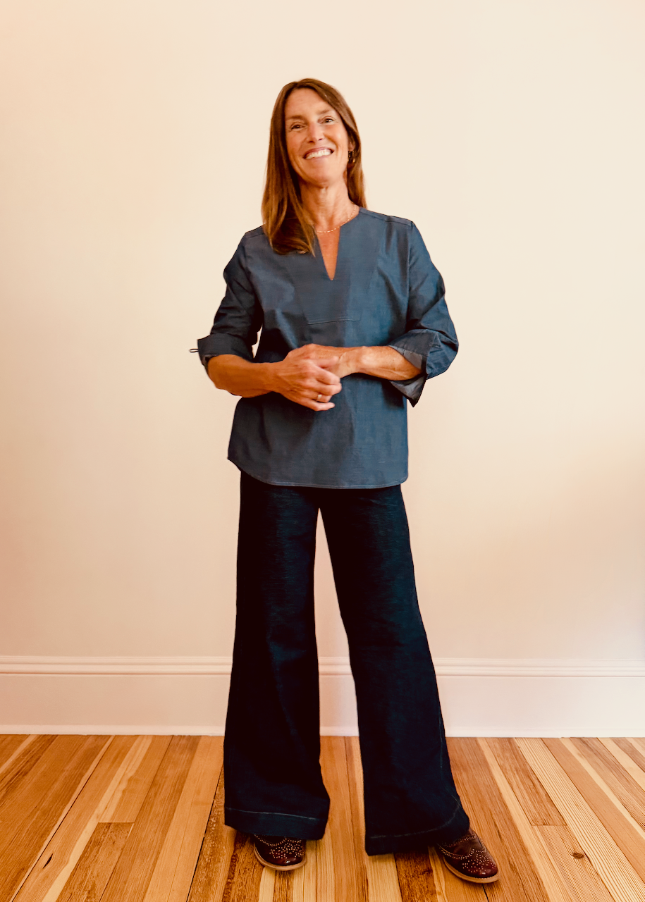 NEW FOR FALL - V-Neck Long Sleeve Shirt - stone blue