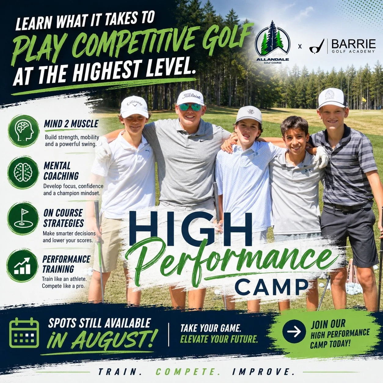 ⛳️ Ready to take your game to the next level?

Our High Performance Camp is designed for junior golfers who are serious about improving, competing, and learning what it takes to play at a higher level.

🏌️&zwj;♂️ On-course strategy
💪 Strength &amp;
