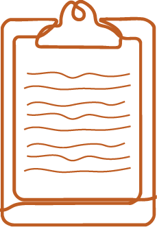 Outline of a clipboard with a piece of paper containing handwritten lines.