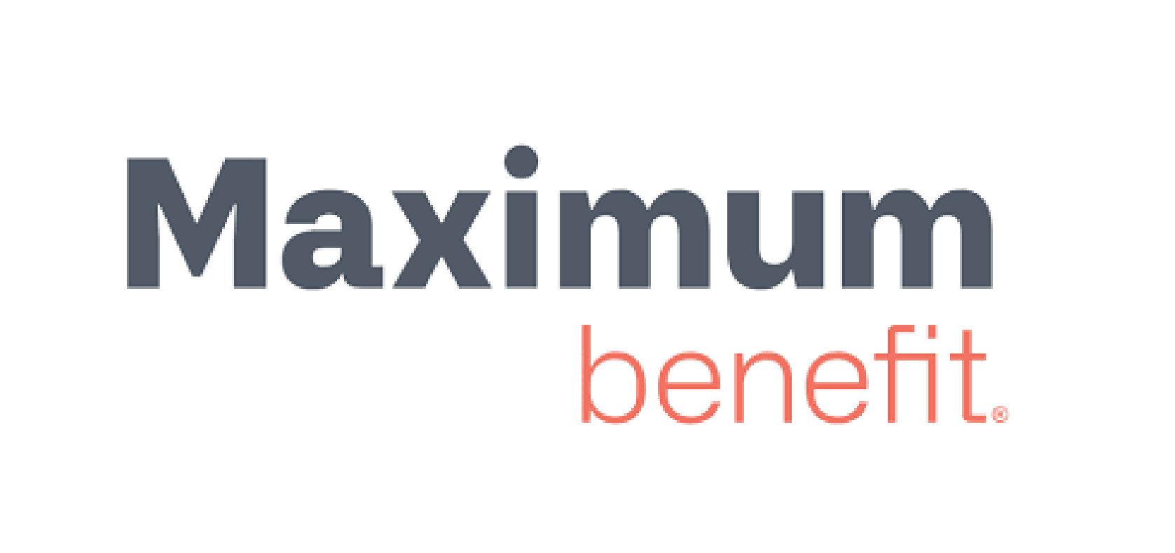 Maximum Benefit logo with the words 'Maximum' in bold gray text and 'benefit' in lighter red text.